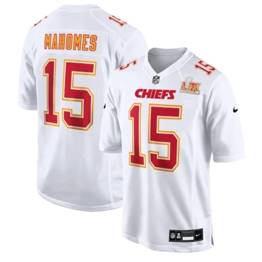 Jersey: Chiefs #15 (Patrick Mahomes) — White w/ Super Bowl patch Medium
